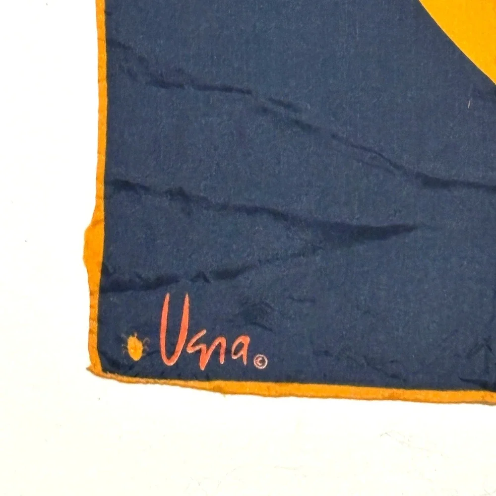 Vera Scarf Womens OS Navy Orange Yellow Vintage Silk Geometric Oblong